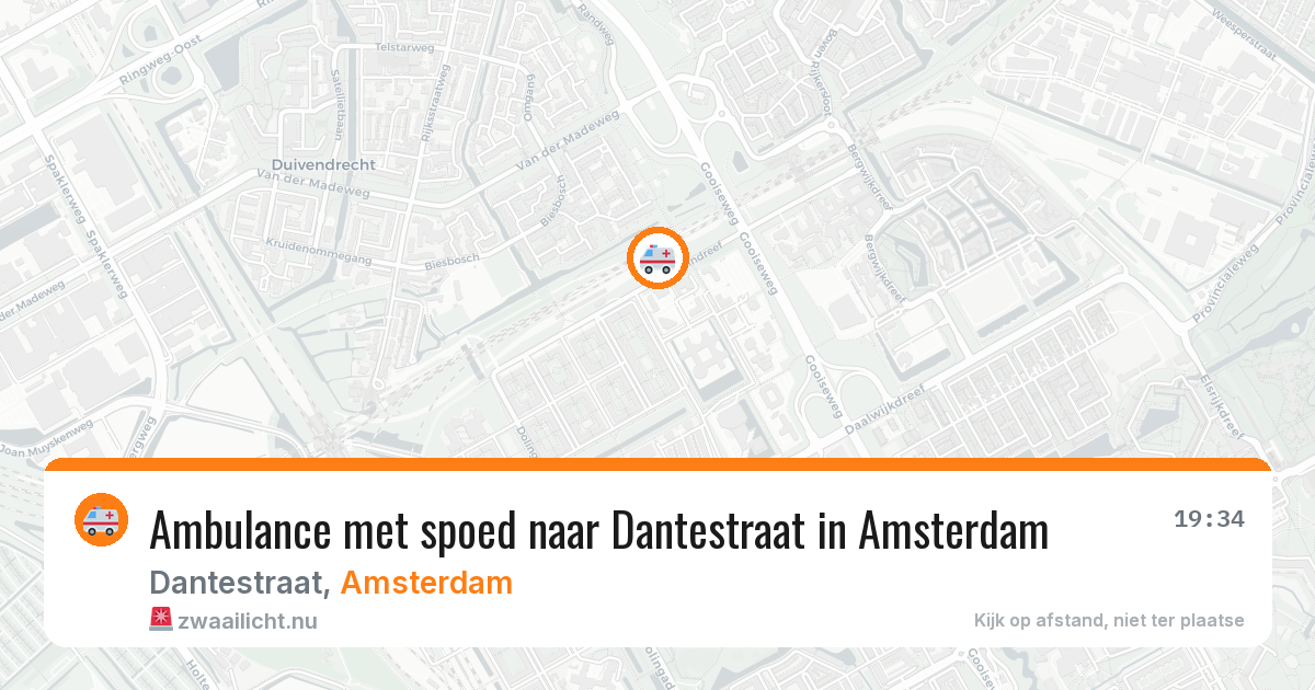Ambulance met spoed naar Dantestraat in Amsterdam — 16 jul 2026
