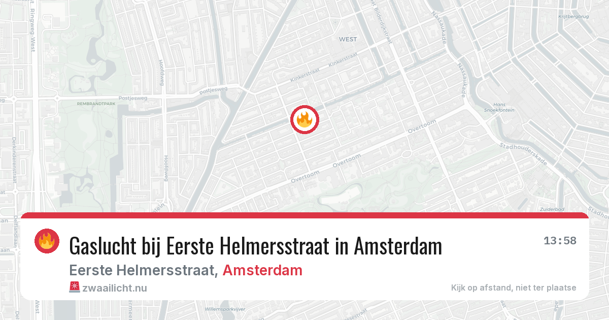 Gaslucht bij Eerste Helmersstraat in Amsterdam — 10 jul 2026
