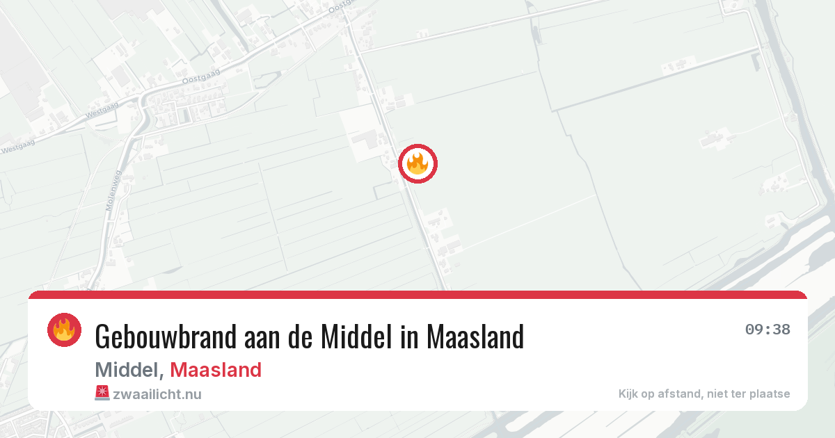 Gebouwbrand aan de Middel in Maasland — 25 mei 2026