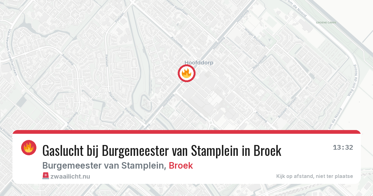 Gaslucht bij Burgemeester van Stamplein in Broek — 27 mei 2026