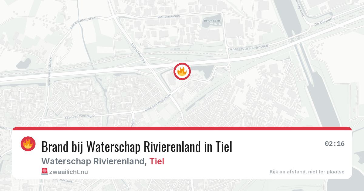 Brand bij Waterschap Rivierenland in Tiel — 16 mrt 2026