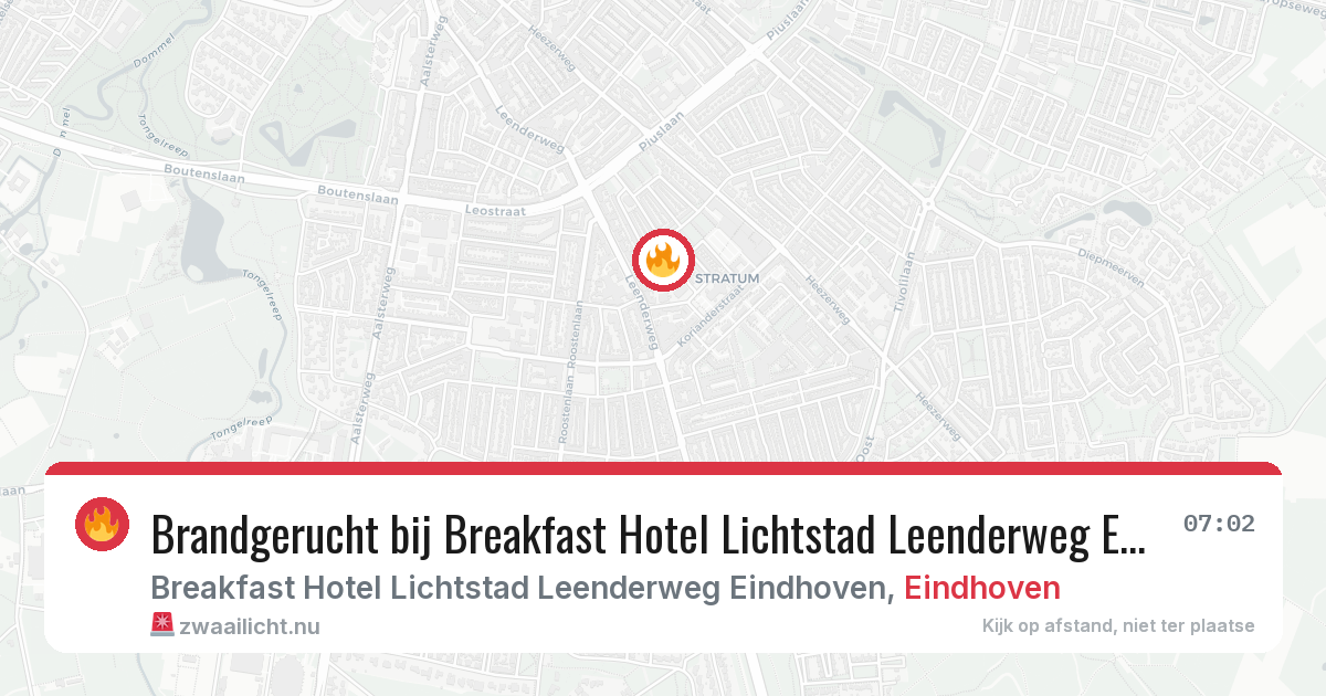 Brandgerucht bij Breakfast Hotel Lichtstad Leenderweg Eindhoven in Eindhoven — 12 jul 2026
