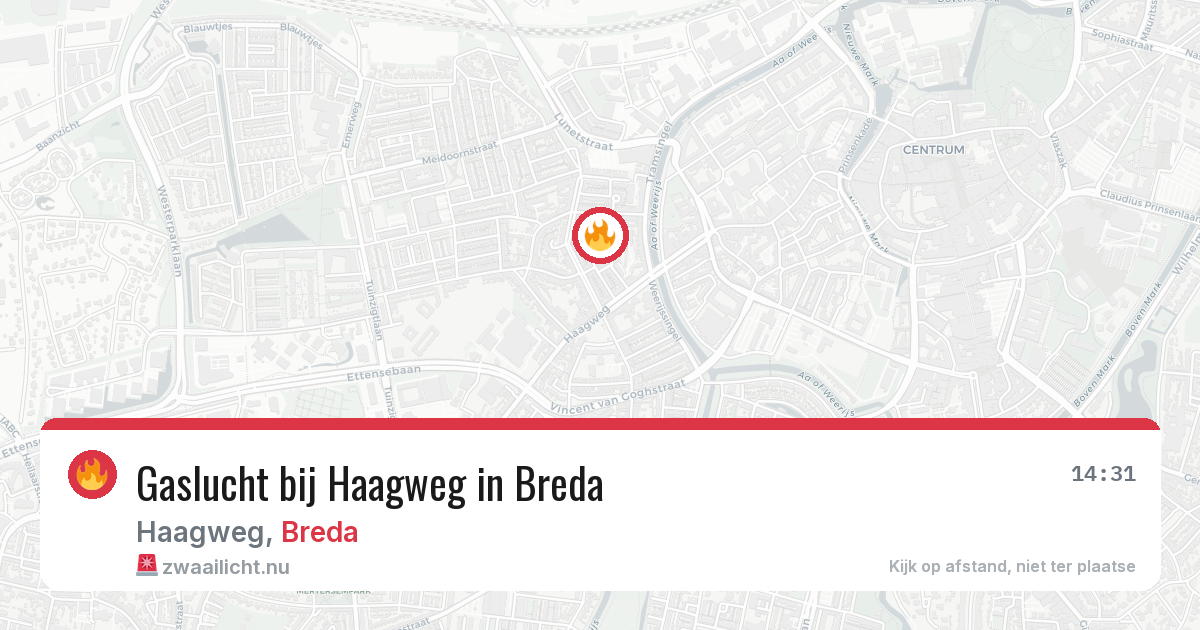 Gaslucht bij Haagweg in Breda — 20 jul 2026