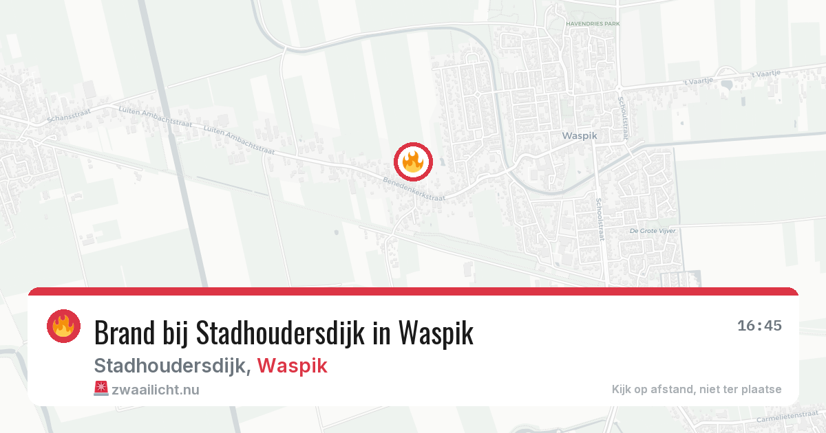 Brand bij Stadhoudersdijk in Waspik — 16 jul 2026