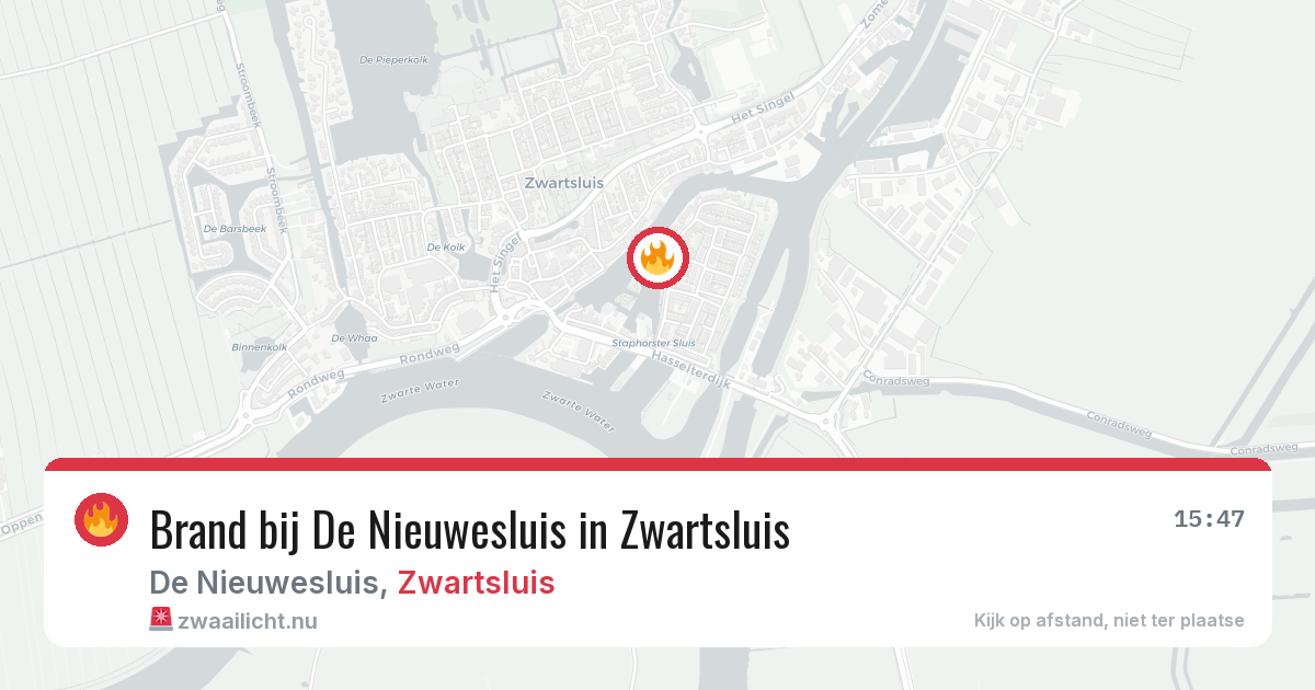 Brand bij De Nieuwesluis in Zwartsluis — 24 mei 2026
