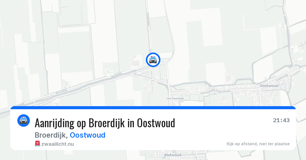 Aanrijding op Broerdijk in Oostwoud — 19 jul 2026