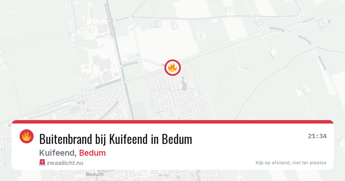 Buitenbrand bij Kuifeend in Bedum — 16 jul 2026