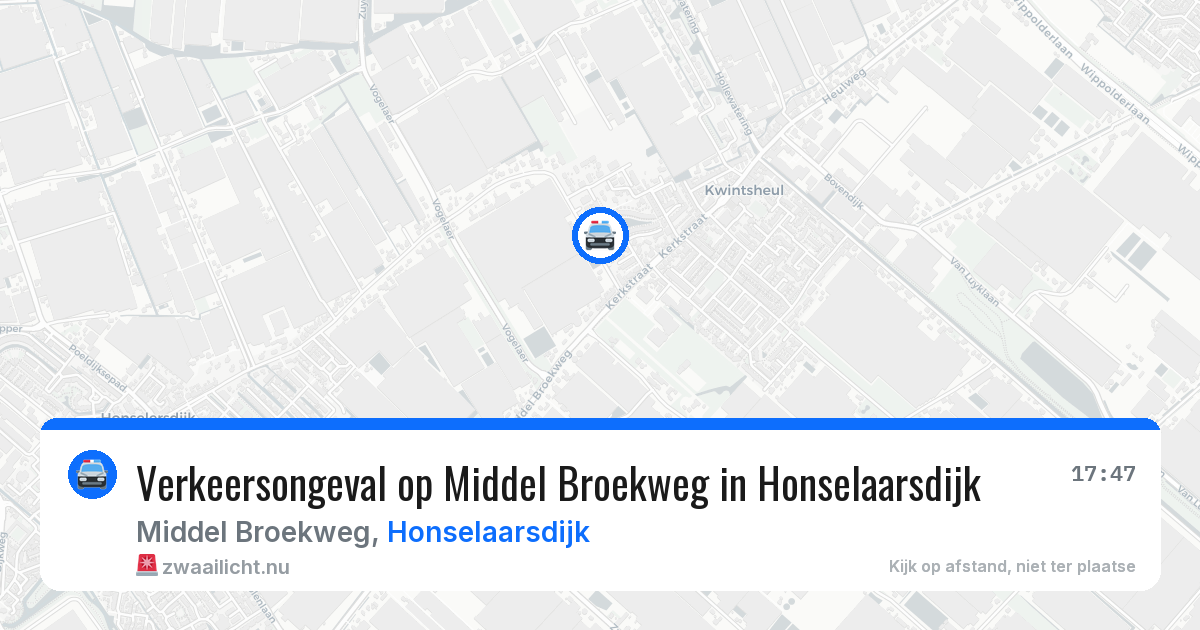 Verkeersongeval op Middel Broekweg in Honselaarsdijk — 22 jul 2026