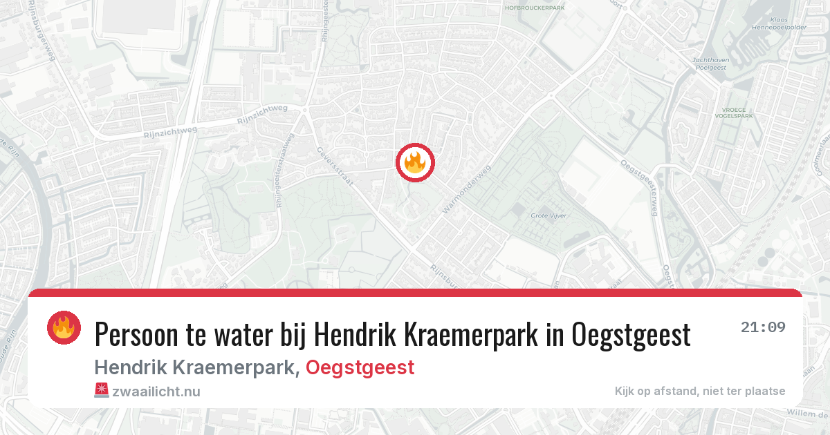 Persoon te water bij Hendrik Kraemerpark in Oegstgeest — 23 mei 2026