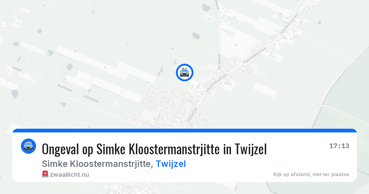 Ongeval op Simke Kloostermanstrjitte in Twijzel — 22 jul 2026