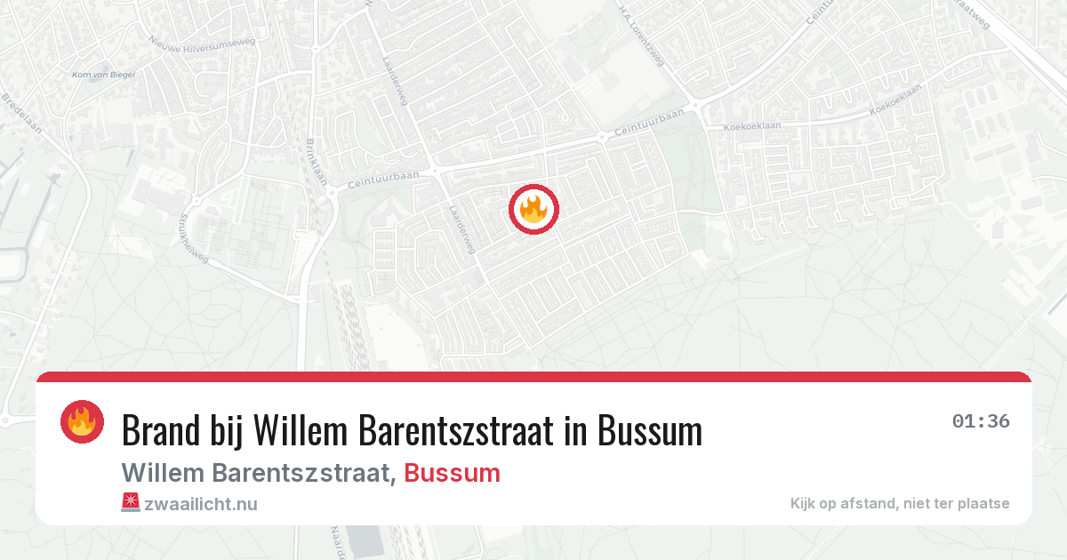 Brand bij Willem Barentszstraat in Bussum — 11 jul 2026