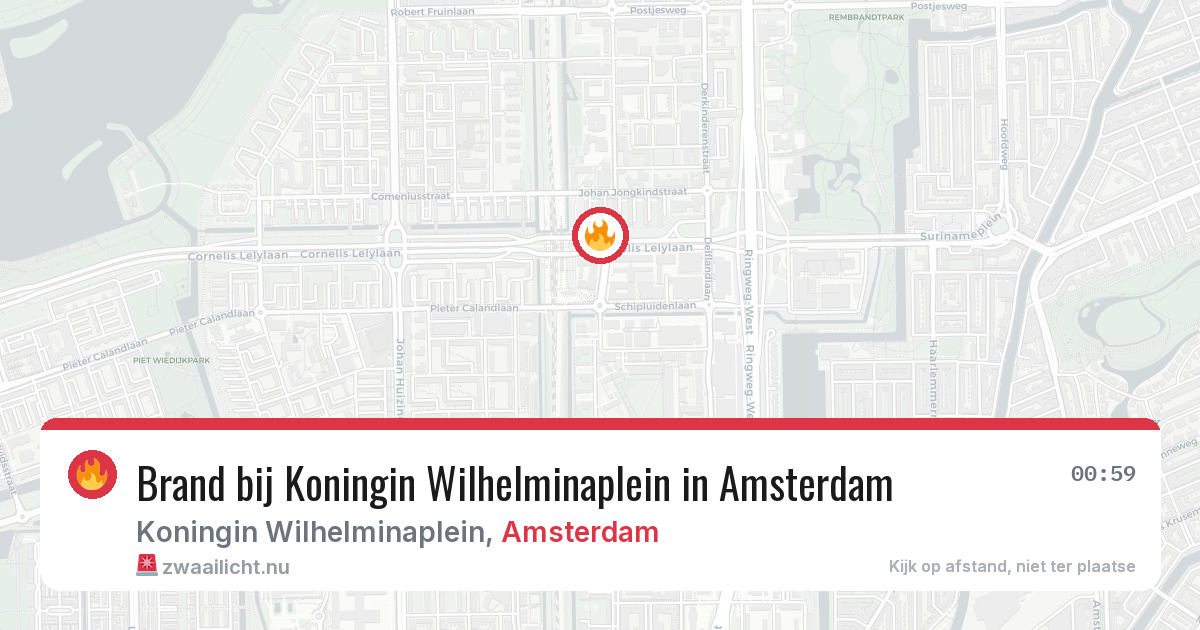 Brand bij Koningin Wilhelminaplein in Amsterdam — 16 jul 2026