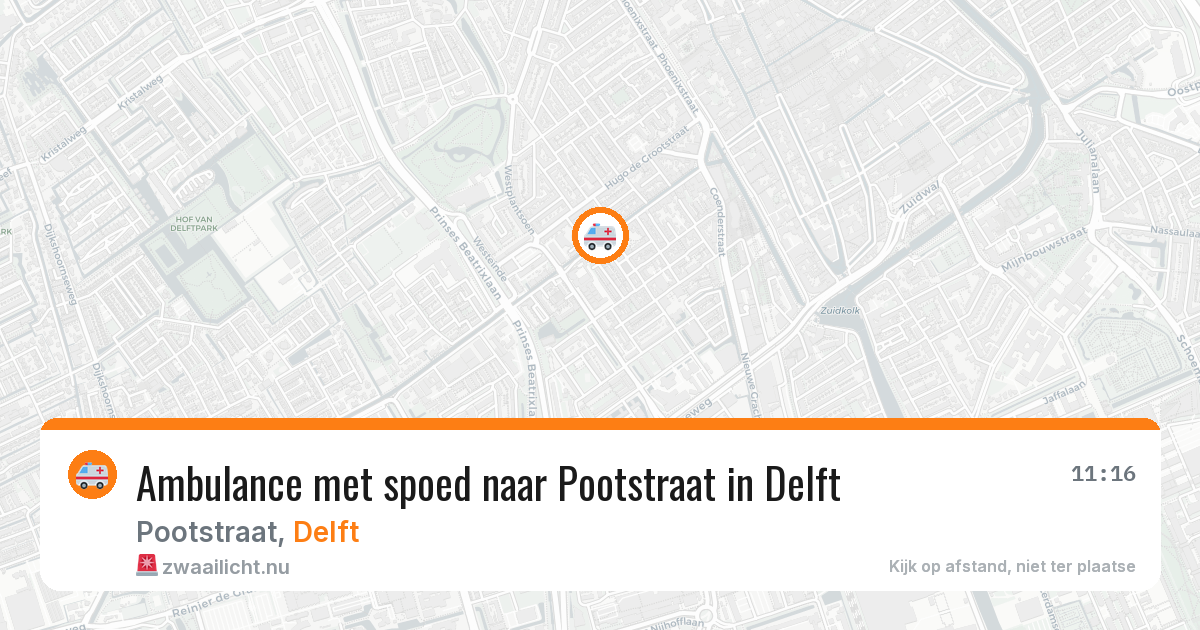 Ambulance met spoed naar Pootstraat in Delft — 10 mei 2026