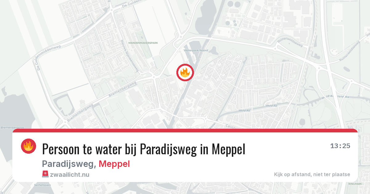 Persoon te water bij Paradijsweg in Meppel — 16 jul 2026