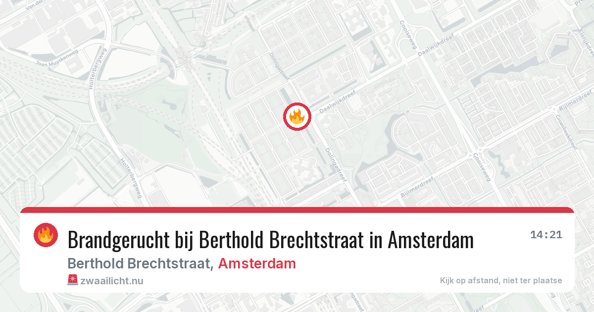 Brandgerucht bij Berthold Brechtstraat in Amsterdam — 13 mei 2026