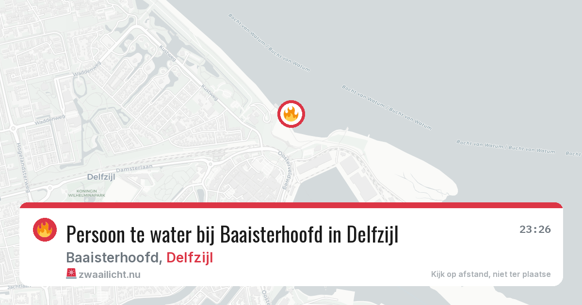 Persoon te water bij Baaisterhoofd in Delfzijl — 19 jul 2026