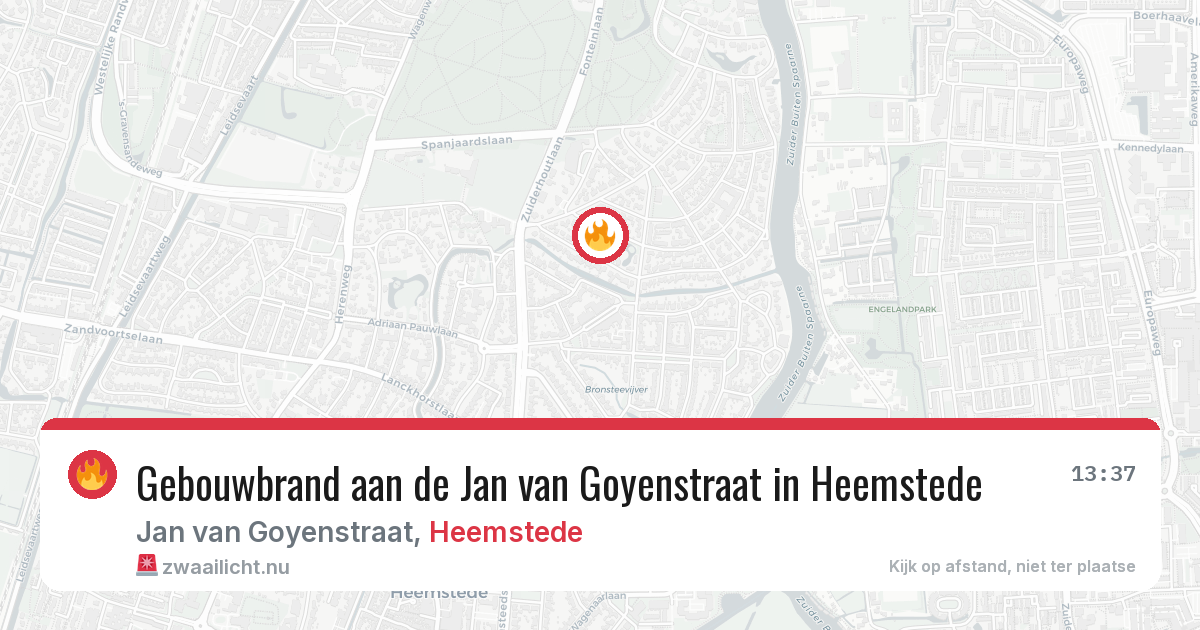 Gebouwbrand aan de Jan van Goyenstraat in Heemstede — 13 jul 2026