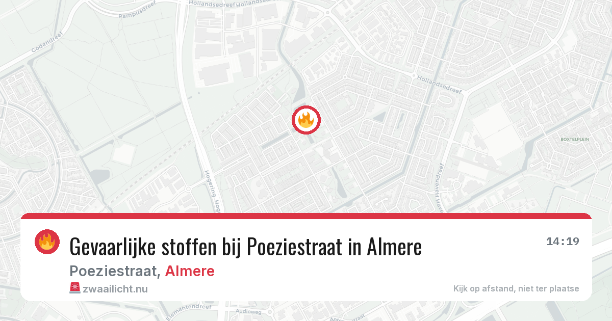 Gevaarlijke stoffen bij Poeziestraat in Almere — 23 jul 2026