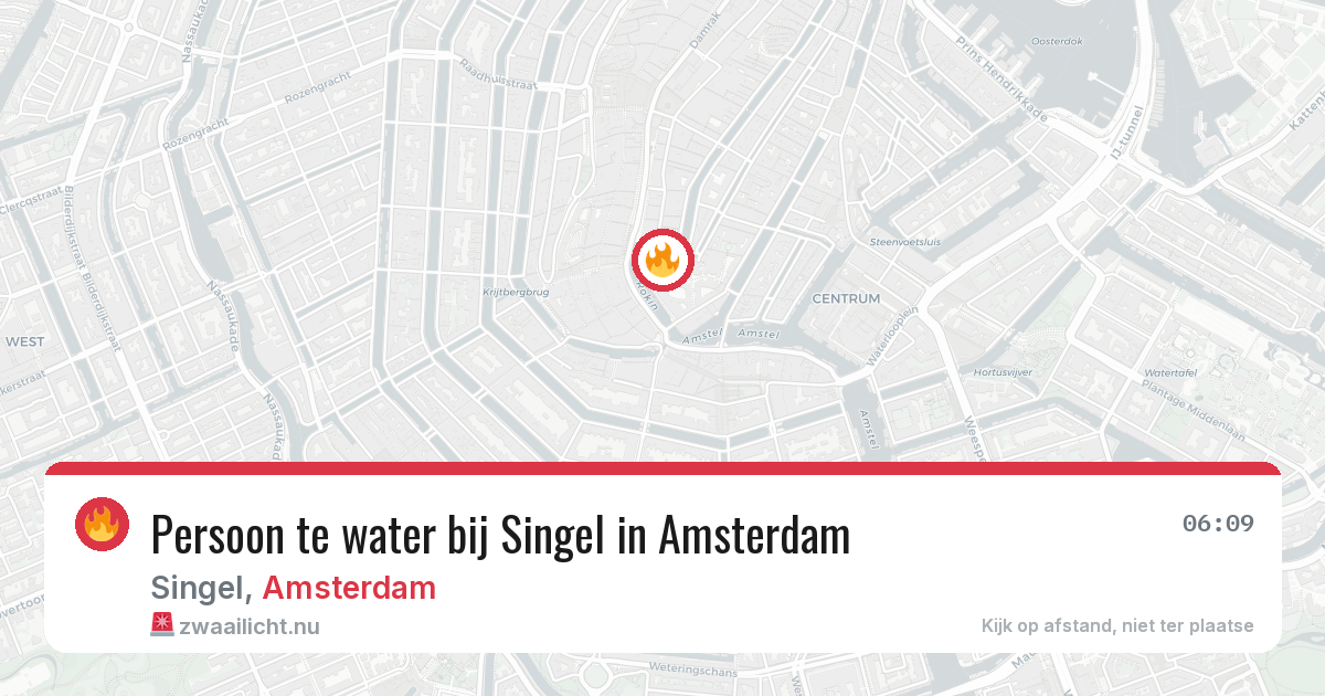 Persoon te water bij Singel in Amsterdam — 6 jun 2026