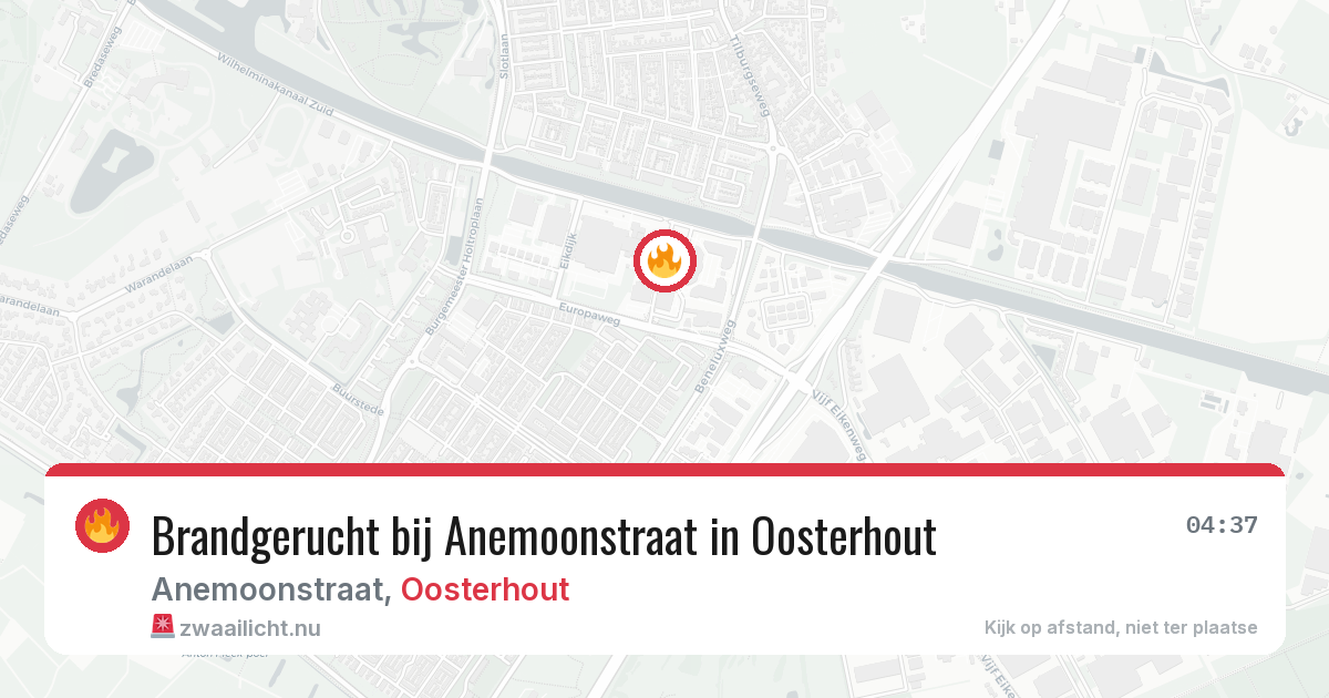 Brandgerucht bij Anemoonstraat in Oosterhout — 18 jul 2026