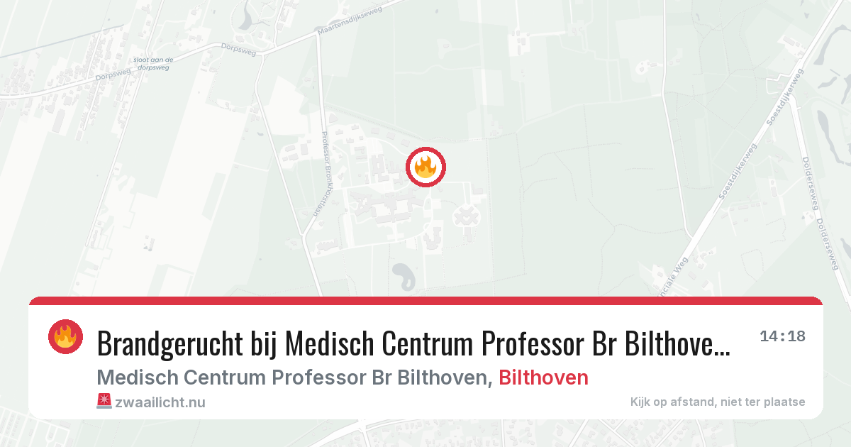 Brandgerucht bij Medisch Centrum Professor Br Bilthoven in Bilthoven — 1 apr 2026