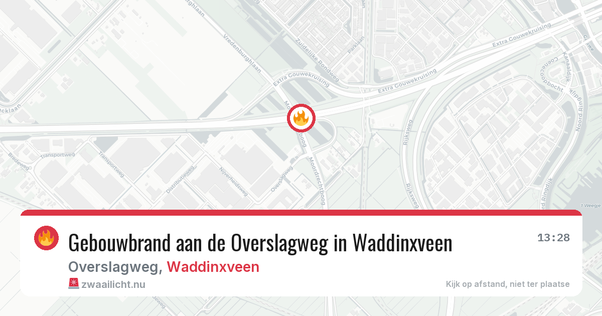 Gebouwbrand aan de Overslagweg in Waddinxveen — 7 mrt 2026