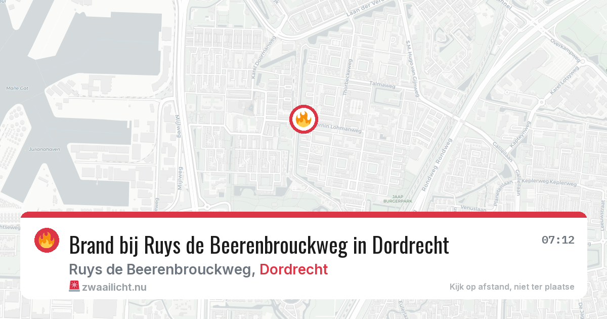 Brand bij Ruys de Beerenbrouckweg in Dordrecht — 21 jul 2026