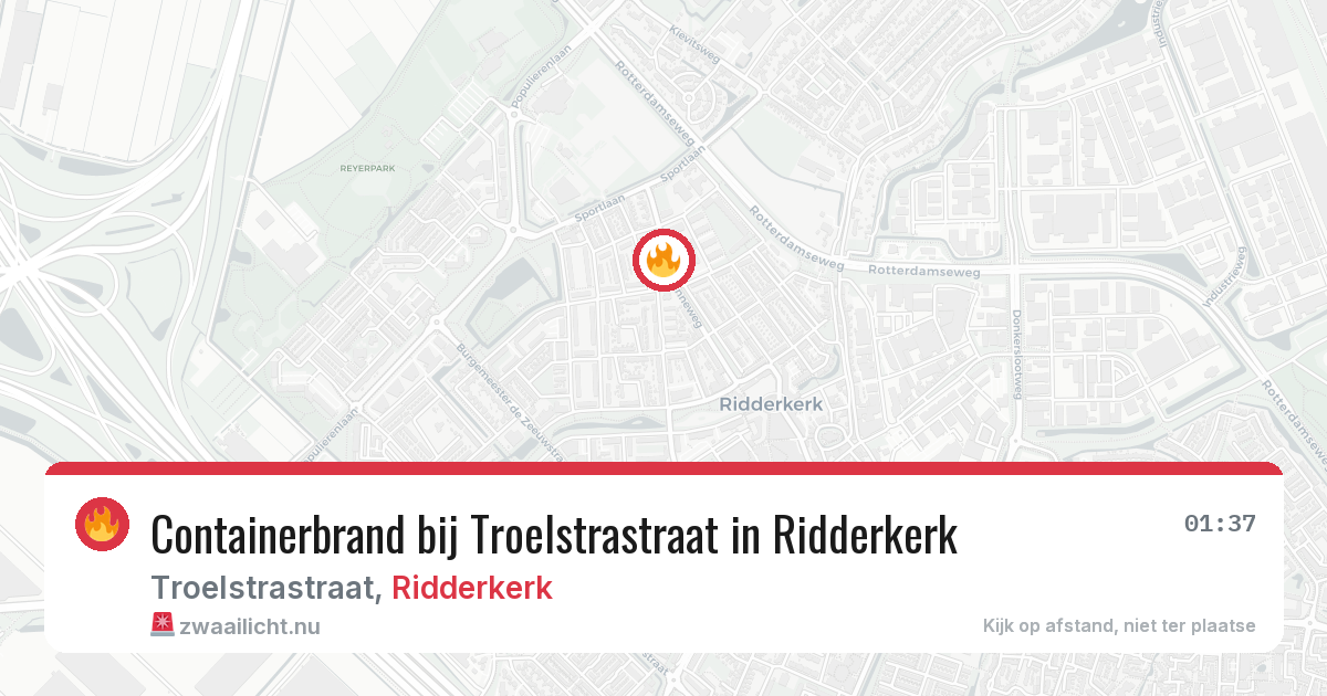 Containerbrand bij Troelstrastraat in Ridderkerk — 1 jun 2026