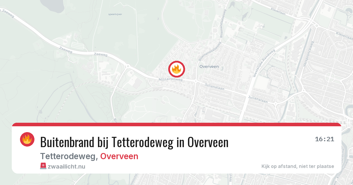 Buitenbrand bij Tetterodeweg in Overveen — 17 jul 2026