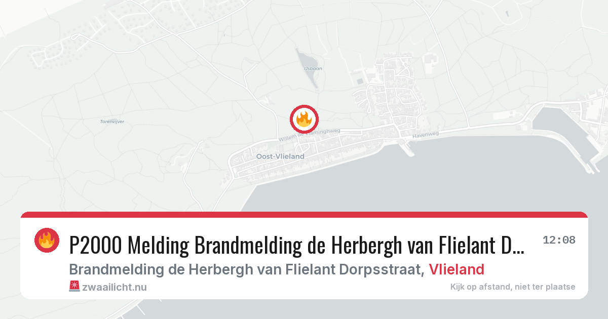 P2000 Melding Brandmelding de Herbergh van Flielant Dorpsstraat, Vlieland — 5 feb 2026