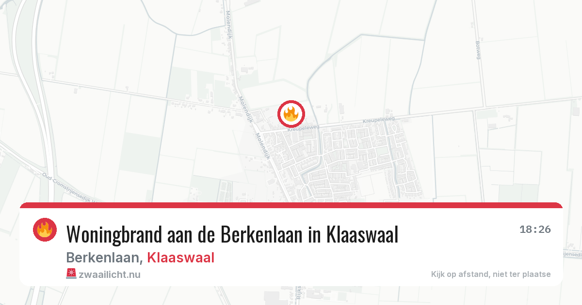 Woningbrand aan de Berkenlaan in Klaaswaal — 19 jul 2026