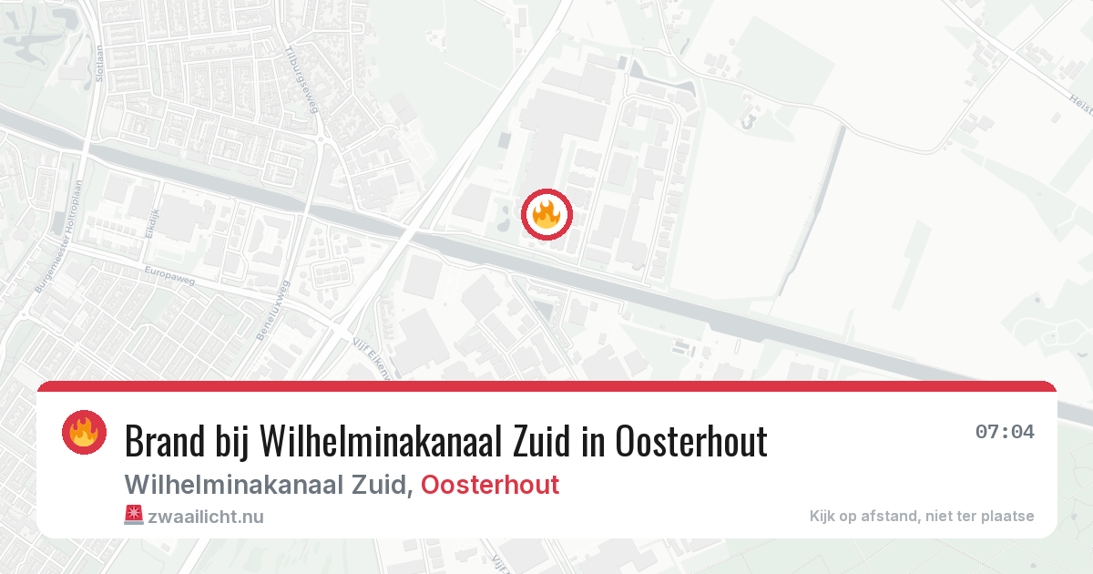 Brand bij Wilhelminakanaal Zuid in Oosterhout — 23 mrt 2026