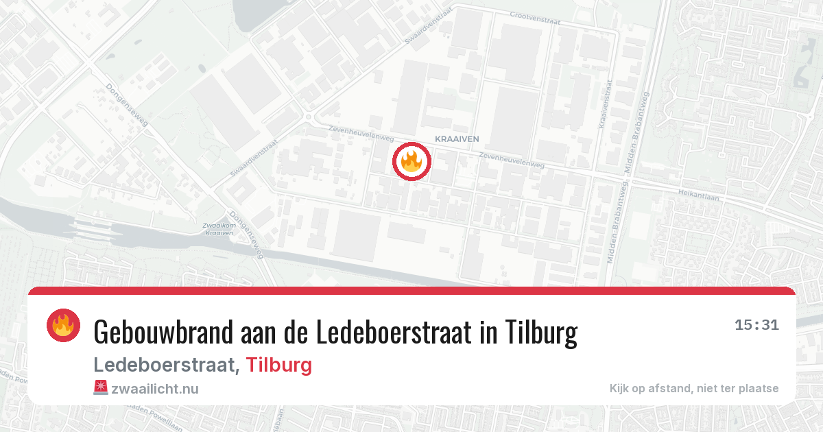 Gebouwbrand aan de Ledeboerstraat in Tilburg — 13 jul 2026