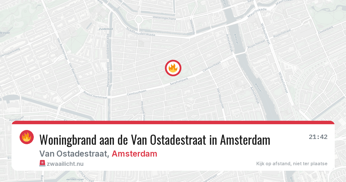 Woningbrand aan de Van Ostadestraat in Amsterdam — 20 jul 2026