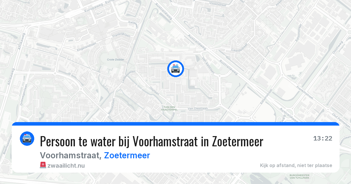 Persoon te water bij Voorhamstraat in Zoetermeer — 20 jul 2026