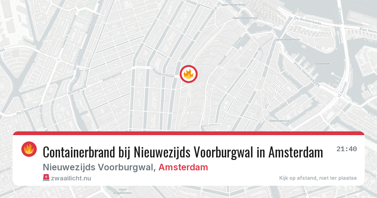 Containerbrand bij Nieuwezijds Voorburgwal in Amsterdam — 5 jun 2026