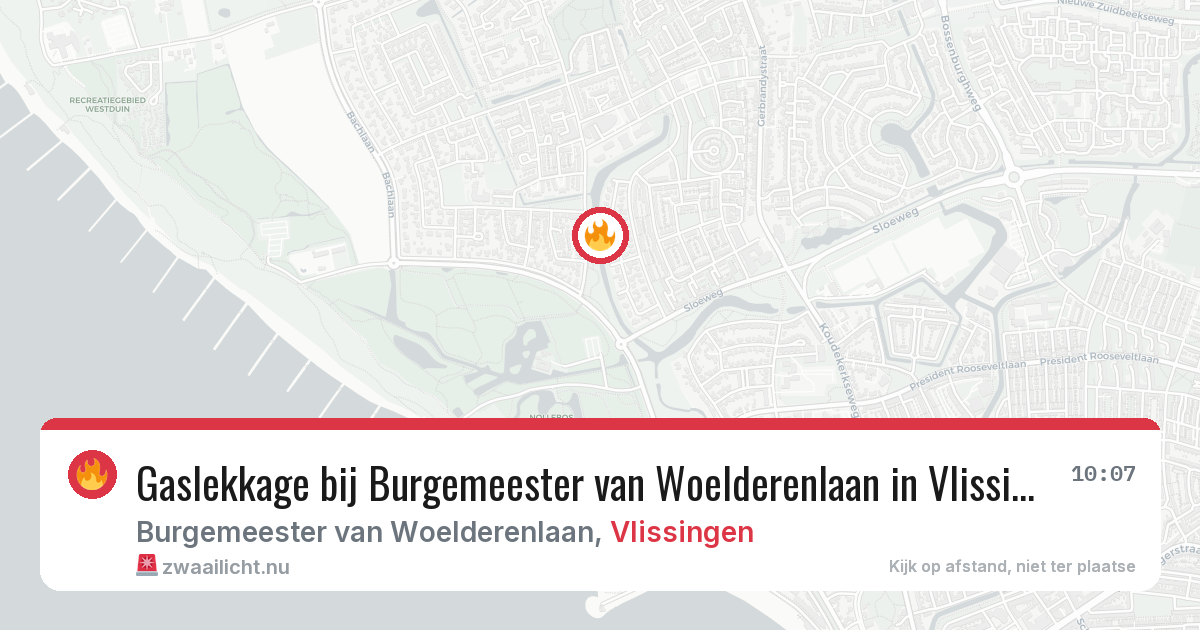 Gaslekkage bij Burgemeester van Woelderenlaan in Vlissingen — 24 jul 2026