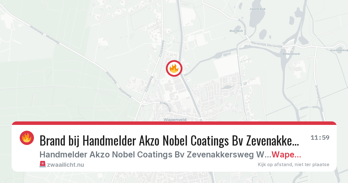 Brand bij Handmelder Akzo Nobel Coatings Bv Zevenakkersweg Wapenveld in Wapenveld — 18 mrt 2026