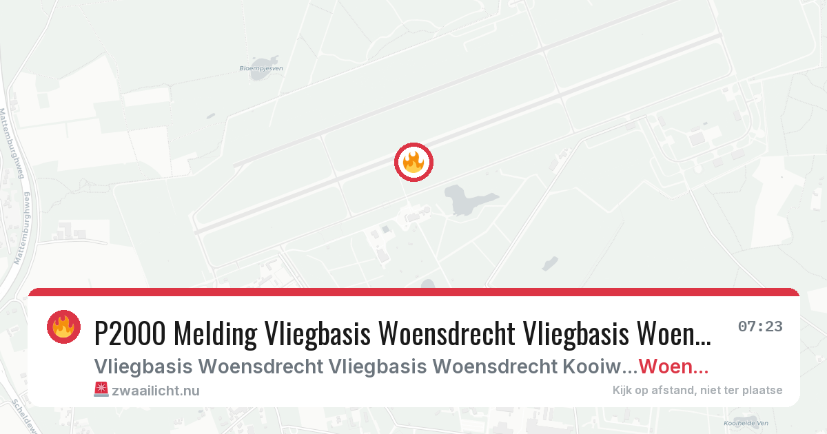 P2000 Melding Vliegbasis Woensdrecht Vliegbasis Woensdrecht Kooiweg, Woensdrecht — 11 feb 2026