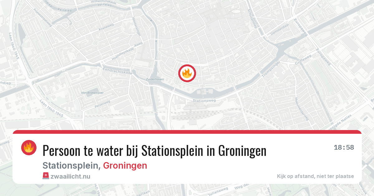 Persoon te water bij Stationsplein in Groningen — 22 mei 2026