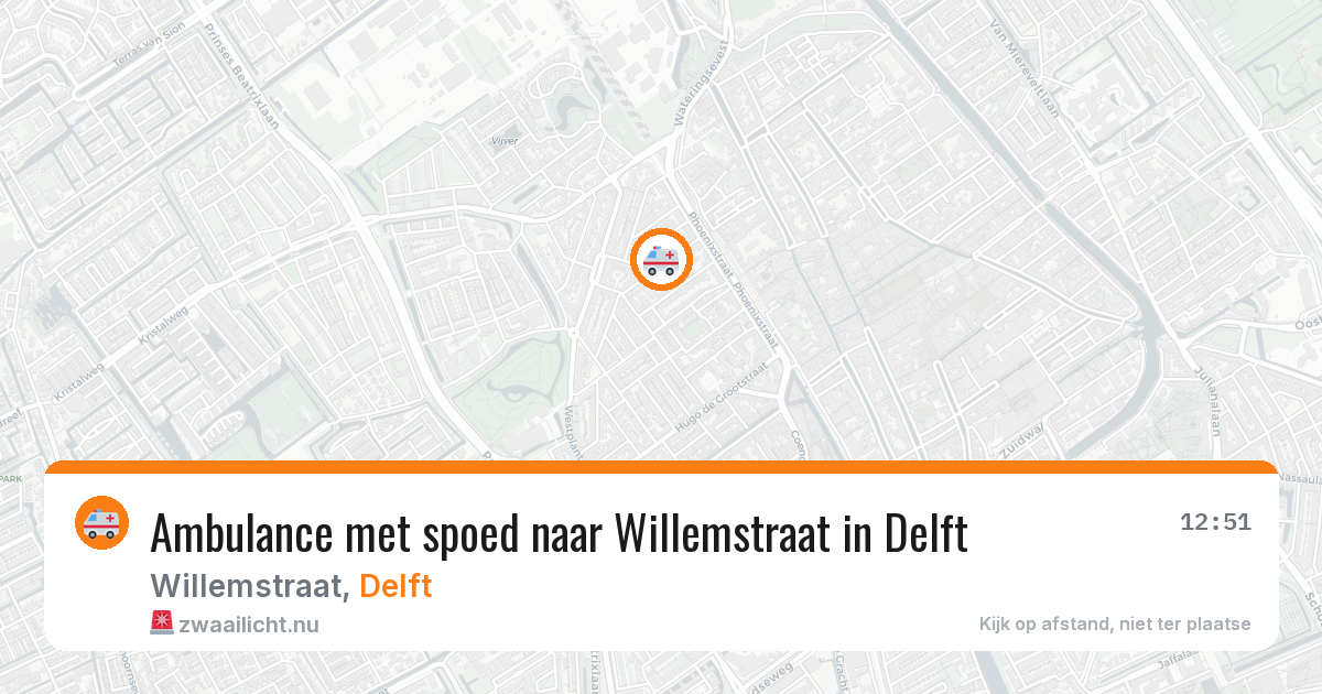 Ambulance met spoed naar Willemstraat in Delft — 13 jul 2026