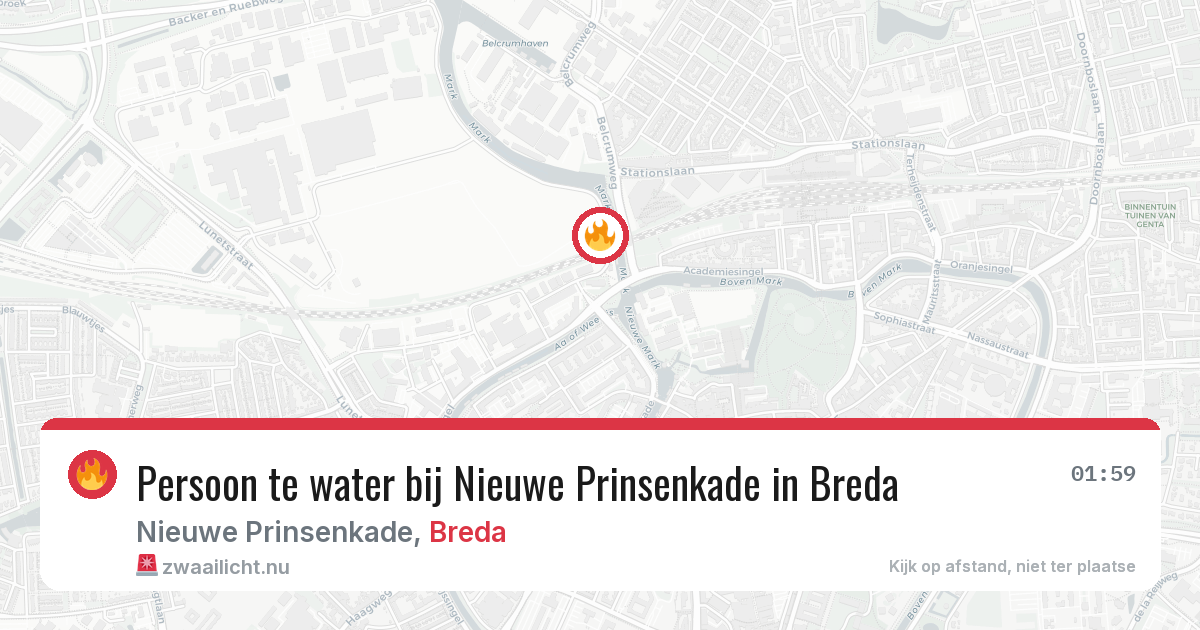 Persoon te water bij Nieuwe Prinsenkade in Breda — 22 mrt 2026