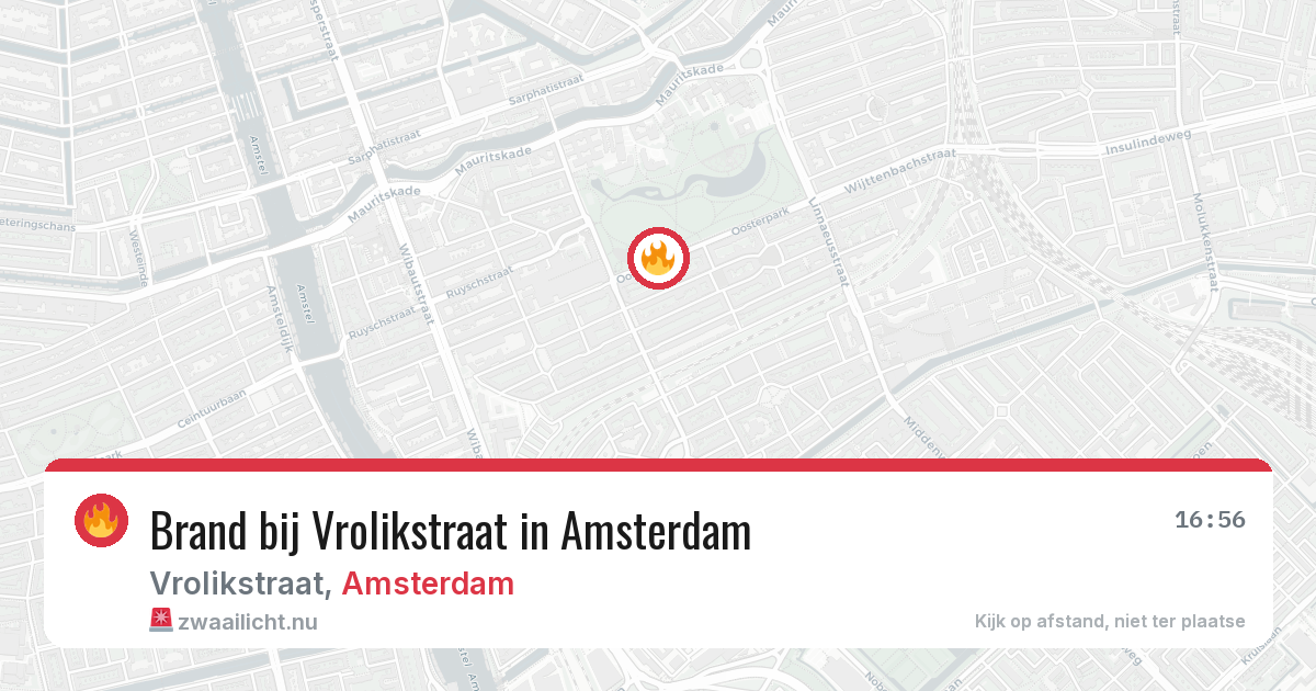 Brand bij Vrolikstraat in Amsterdam — 22 mrt 2026