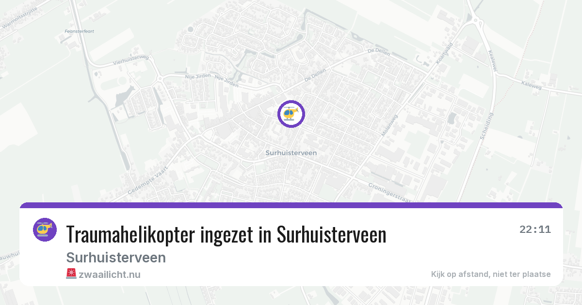 Traumahelikopter ingezet in Surhuisterveen — 21 jul 2026 | 🚨 Zwaailicht.nu