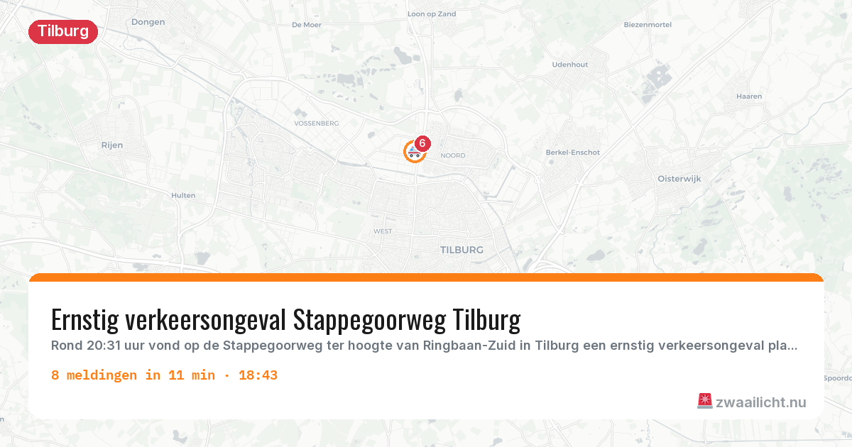 Kaart van de activiteitspiek bij Tilburg