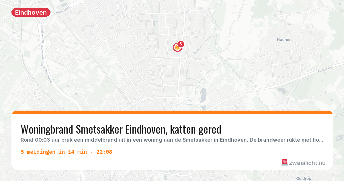 Kaart van de activiteitspiek bij Eindhoven