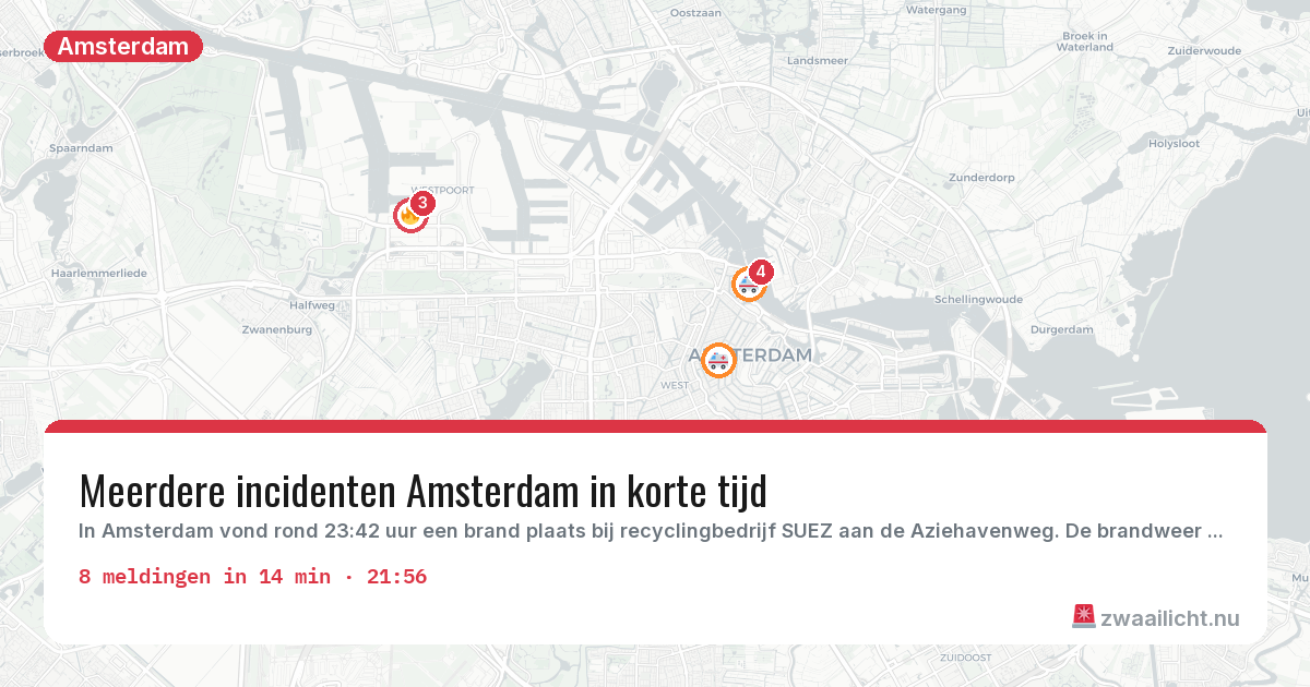 Kaart van de activiteitspiek bij Amsterdam
