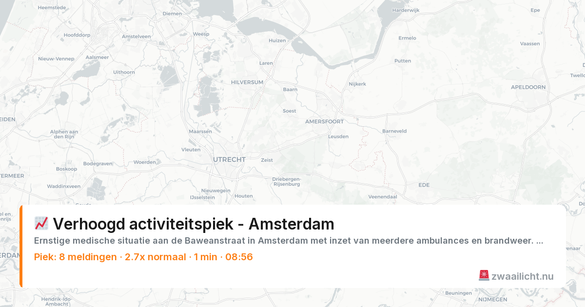 Kaart van de activiteitspiek bij Amsterdam