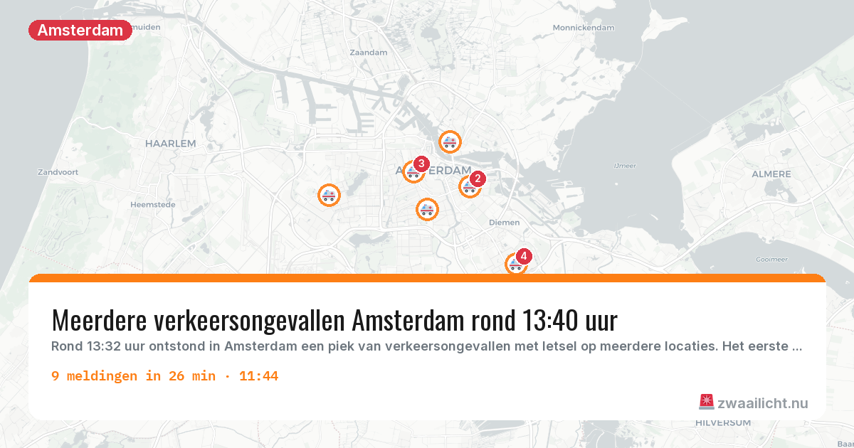 Kaart van de activiteitspiek bij Amsterdam