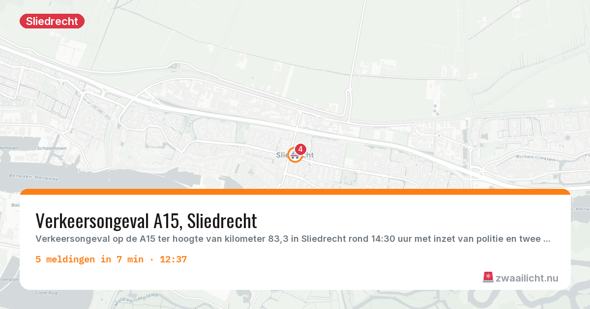Kaart van de activiteitspiek bij Sliedrecht